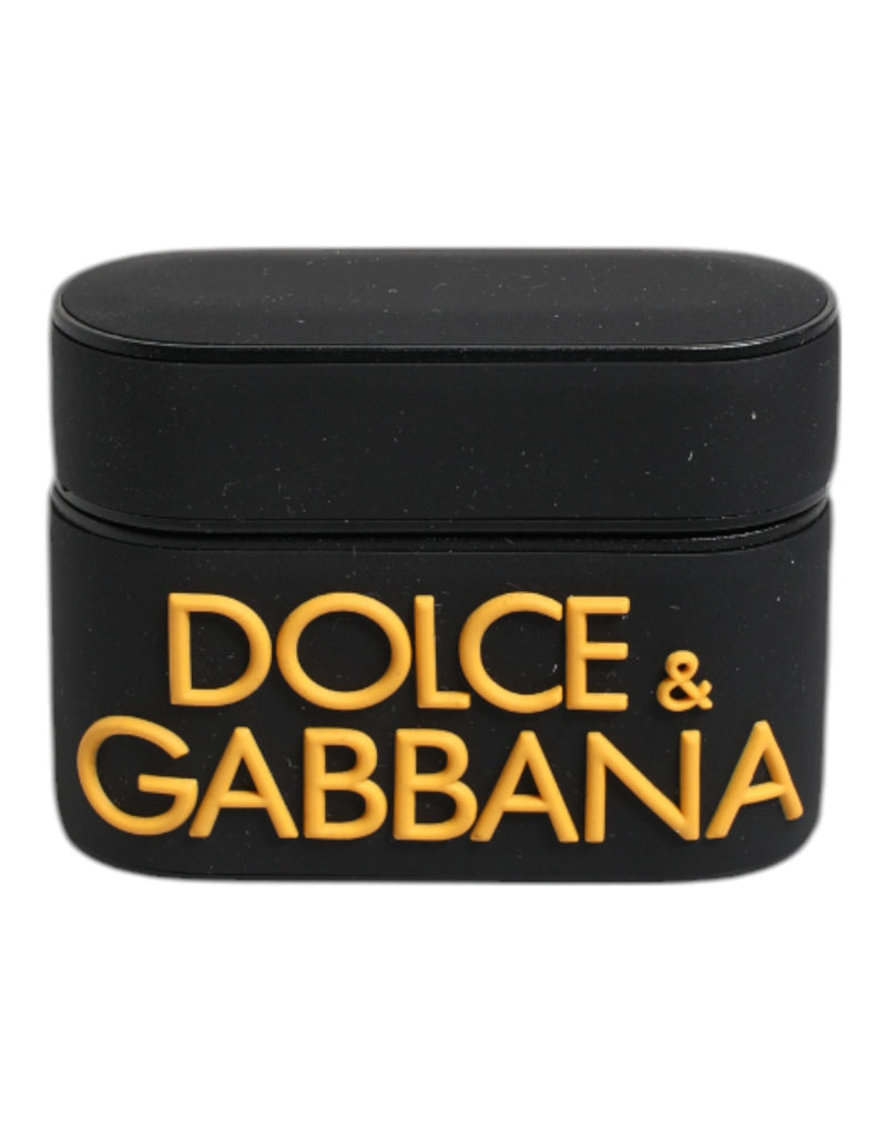 Dolce &amp; Gabbana Zwart Geel Siliconen Airpods Hoesje met Reliëflogo