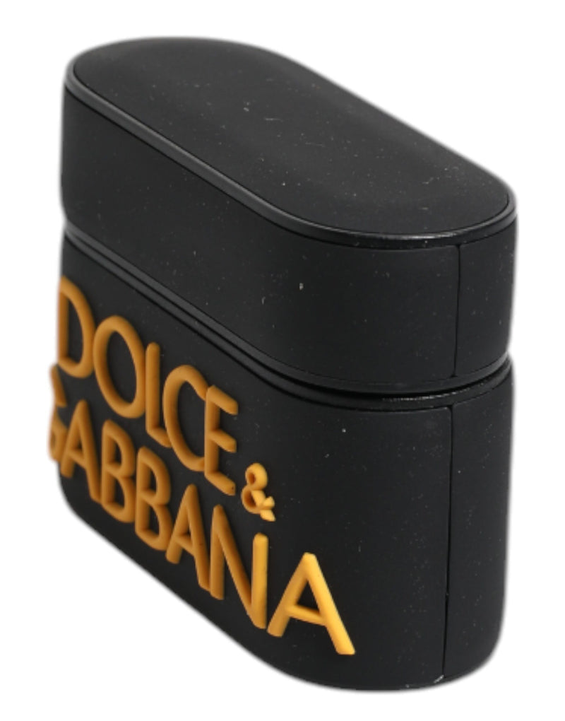 Dolce &amp; Gabbana Zwart Geel Siliconen Airpods Hoesje met Reliëflogo