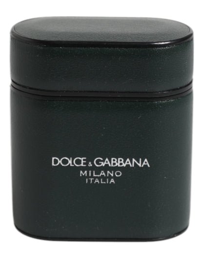 Étui Airpods Dolce & Gabbana en cuir de veau vert avec logo imprimé