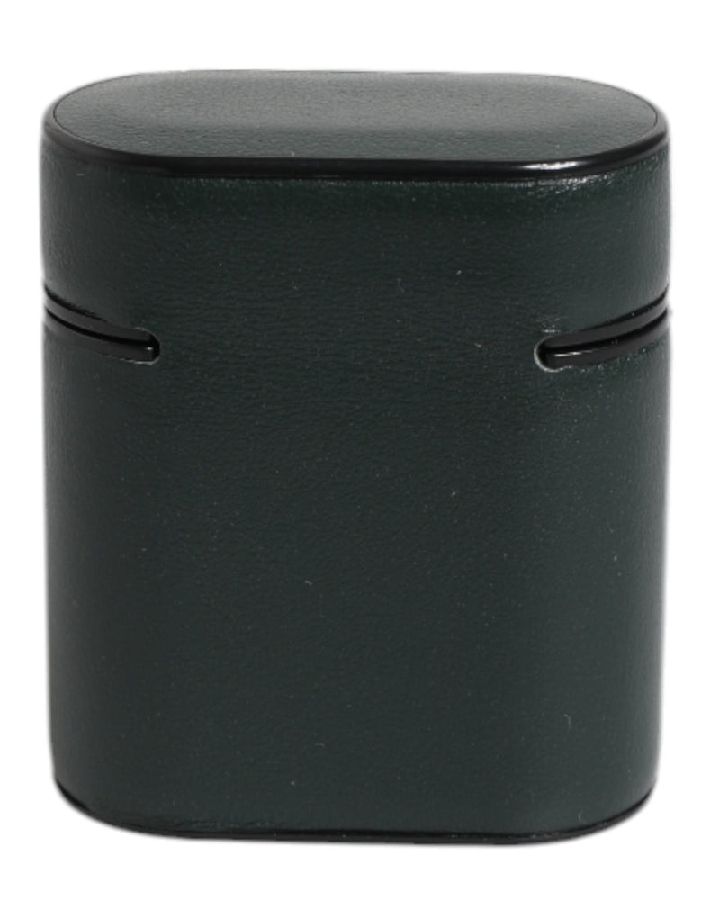 Dolce & Gabbana Green Calfskin Leather Logo Print Flip Holder Airpods Case