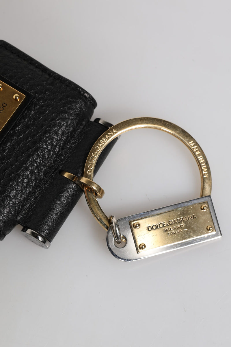 Dolce &amp; Gabbana Zwarte leren band Goudkleurige metalen logoplaat Airpods-hoes