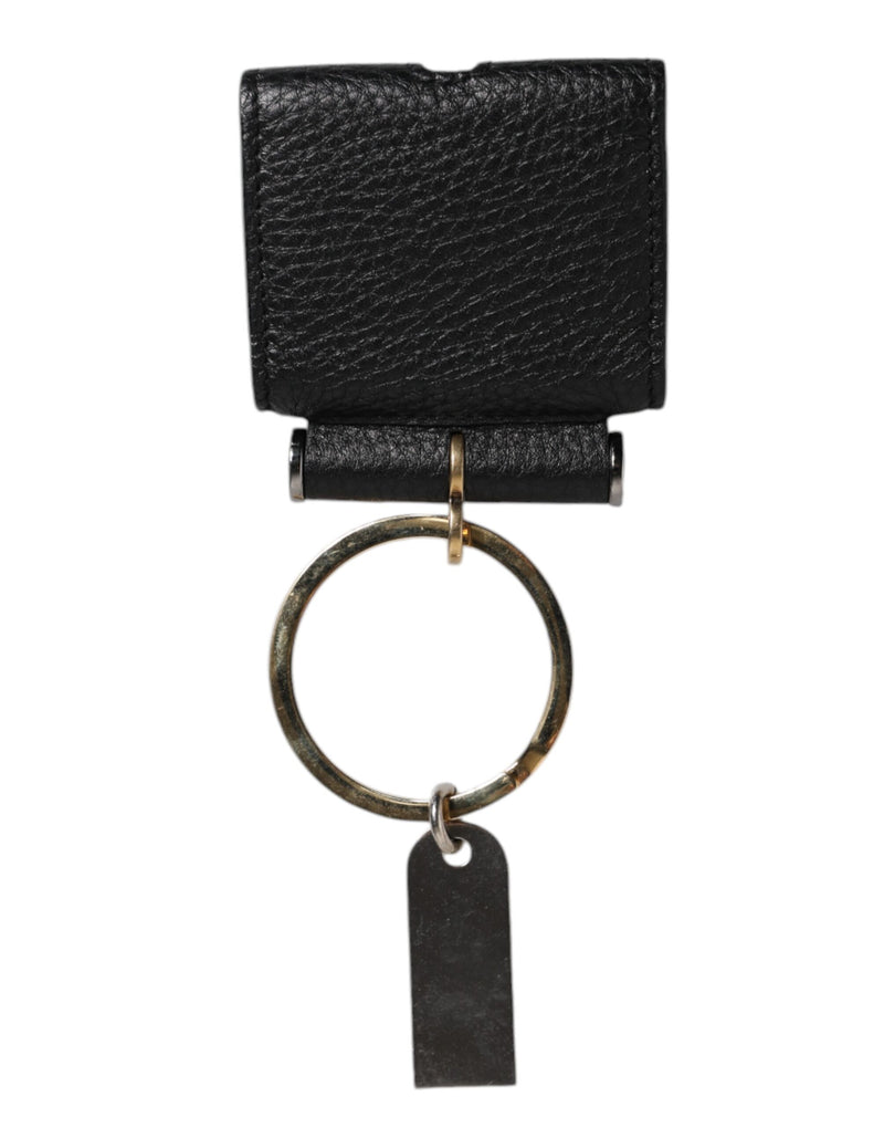 Dolce &amp; Gabbana Zwarte leren band Goudkleurige metalen logoplaat Airpods-hoes