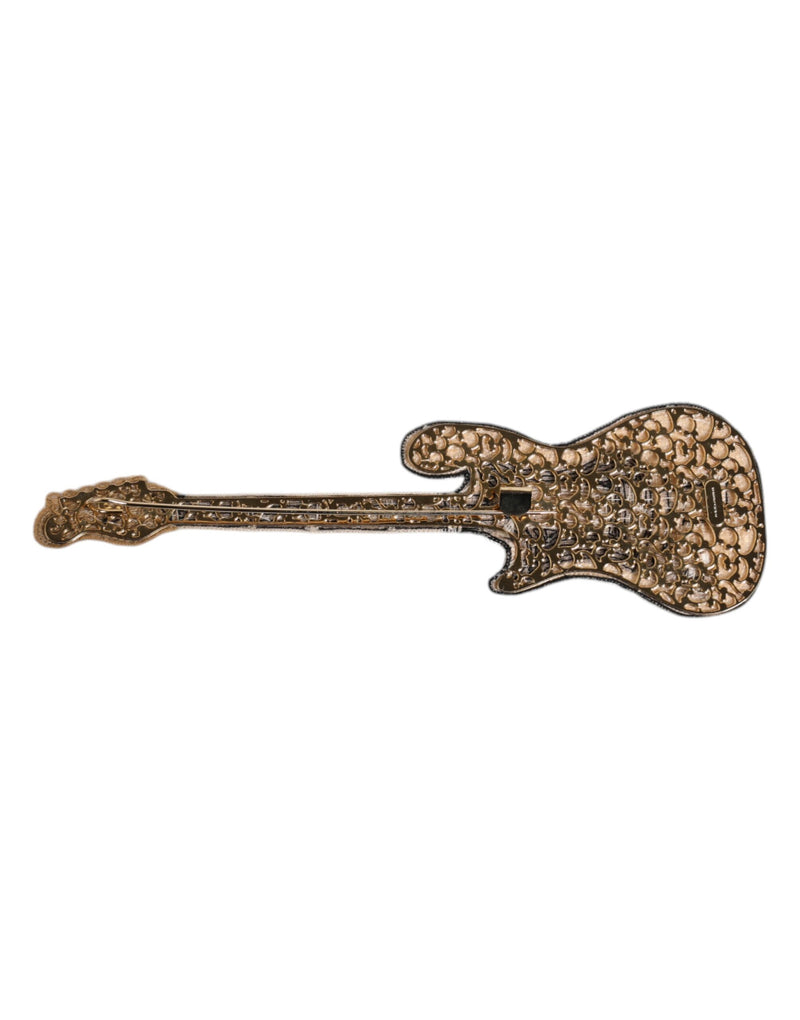 Broche guitare perlée en laiton doré avec logo Dolce & Gabbana