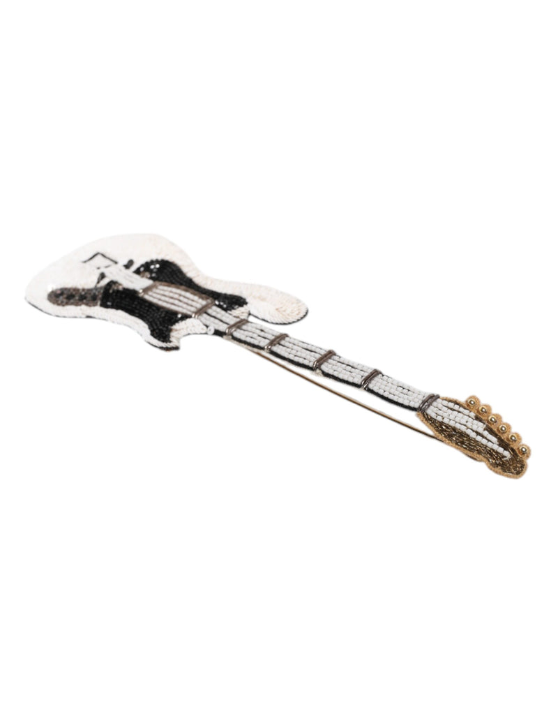 Broche guitare perlée en laiton doré avec logo Dolce & Gabbana