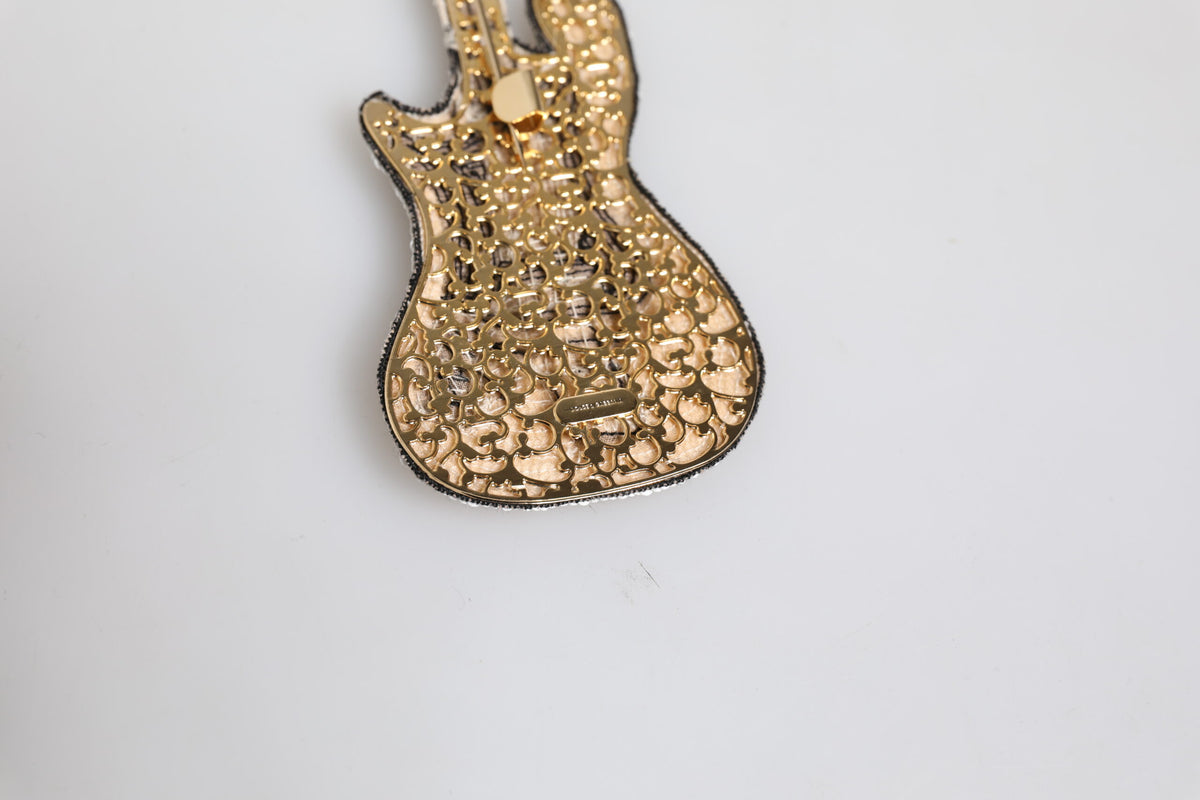 Broche guitare perlée en laiton doré avec logo Dolce & Gabbana