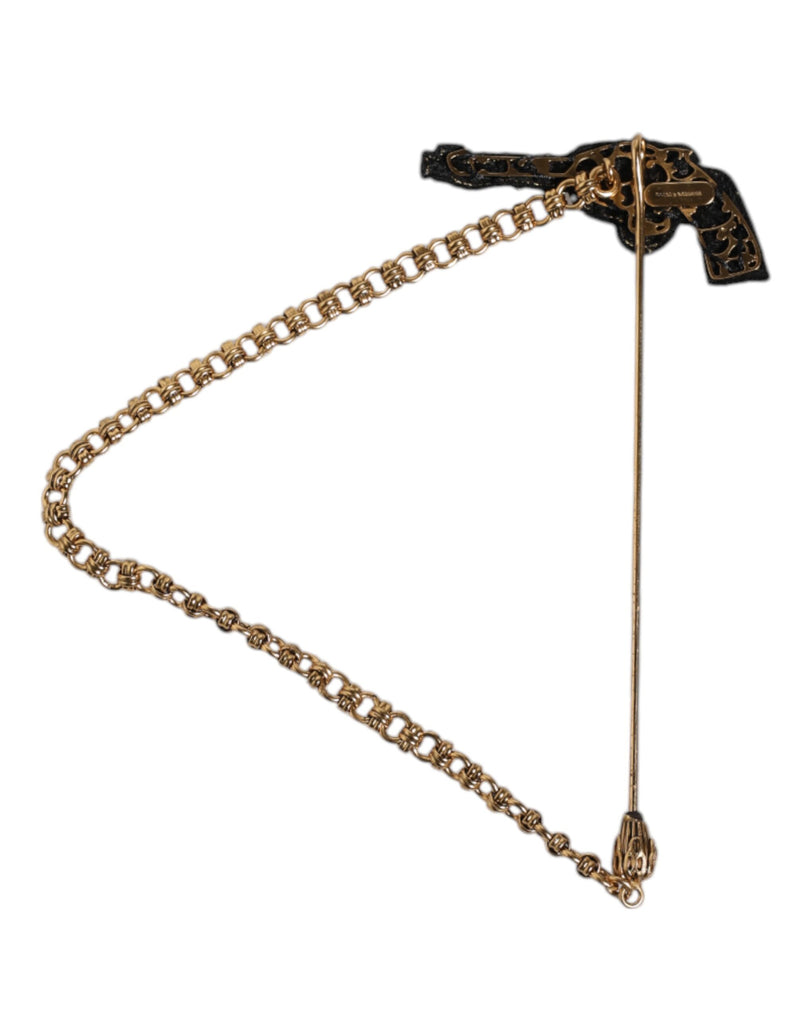 Broche revolver Dolce & Gabbana en laiton doré noir et cuivre