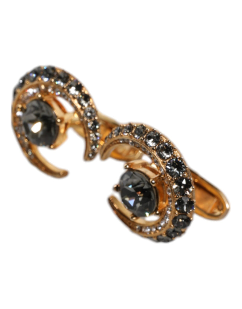 Boutons de manchette Dolce &amp; Gabbana Luna en laiton doré et cristal noir