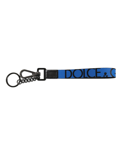 Dolce & Gabbana Blauw Logo Nylon Zilver Messing Herenhouder Sleutelhanger Sleutelhanger