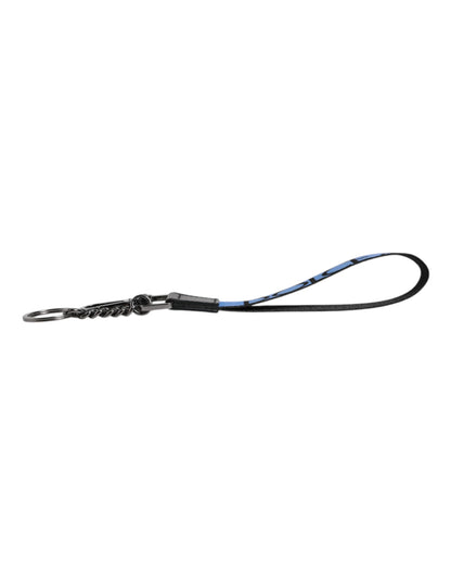 Dolce & Gabbana Blauw Logo Nylon Zilver Messing Herenhouder Sleutelhanger Sleutelhanger