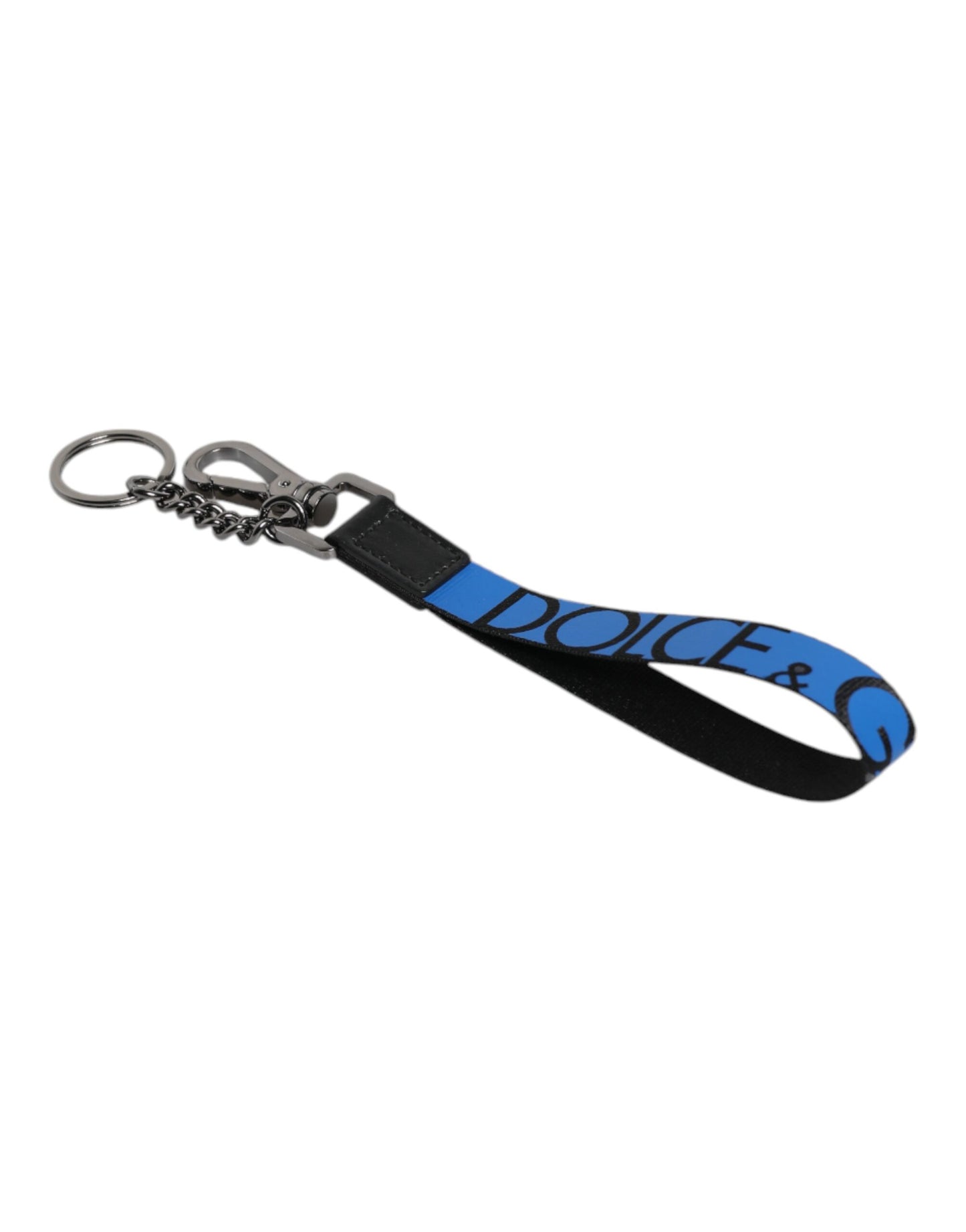 Dolce & Gabbana Blauw Logo Nylon Zilver Messing Herenhouder Sleutelhanger Sleutelhanger