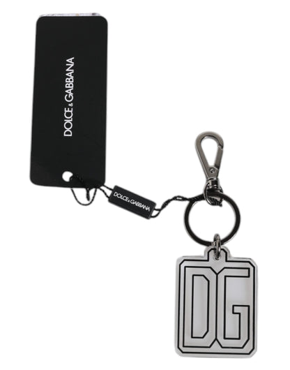 Dolce & Gabbana Grijs Zwart DG Rubber Logo Zilveren Heren Sleutelhanger Sleutelhanger