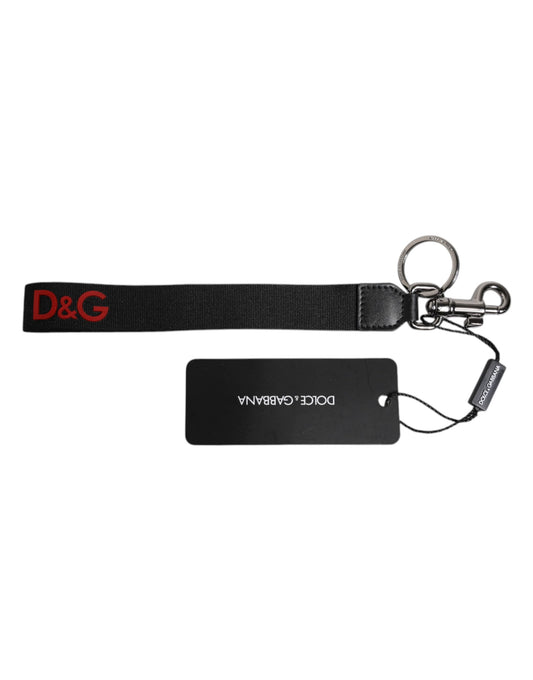 Porte-clés Dolce &amp; Gabbana en nylon noir avec logo argenté pour homme