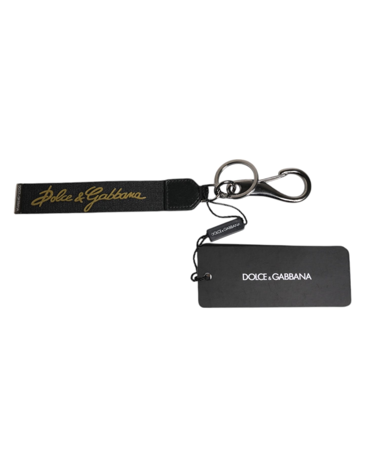 Dolce & Gabbana Zwart Logo Nylon Zilver Messing Heren Sleutelhanger Sleutelhanger