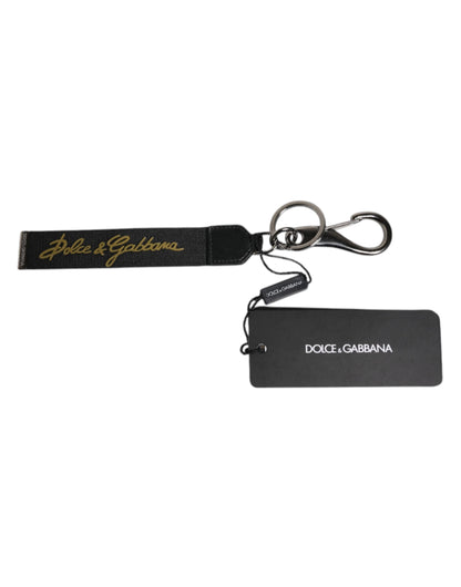 Dolce & Gabbana Zwart Logo Nylon Zilver Messing Heren Sleutelhanger Sleutelhanger