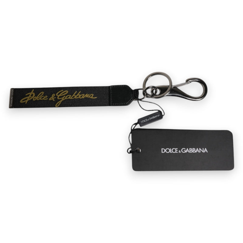 Dolce &amp; Gabbana Zwart Logo Nylon Zilver Messing Heren Sleutelhanger Sleutelhanger