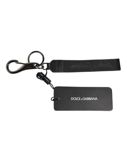 Dolce & Gabbana Zwart Logo Nylon Zilver Messing Heren Sleutelhanger Sleutelhanger