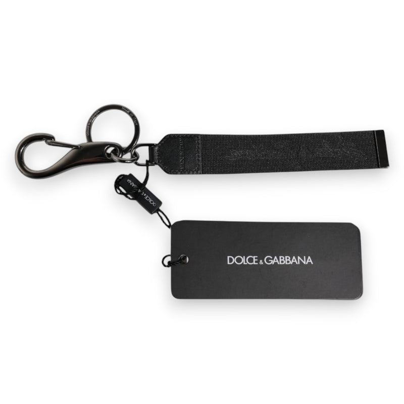 Dolce &amp; Gabbana Zwart Logo Nylon Zilver Messing Heren Sleutelhanger Sleutelhanger