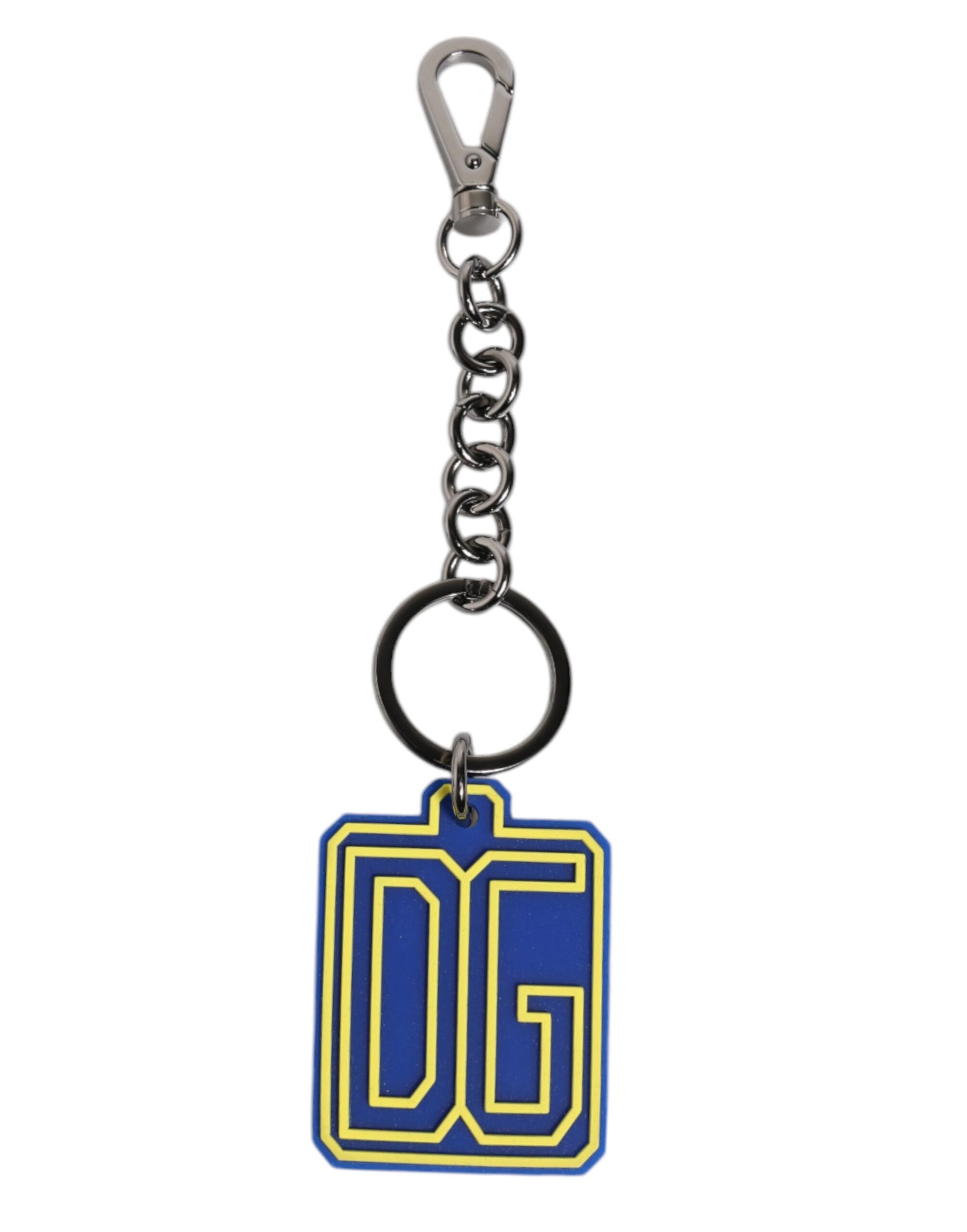 Porte-clés Dolce & Gabbana pour homme, logo DG en caoutchouc bleu et jaune, argenté