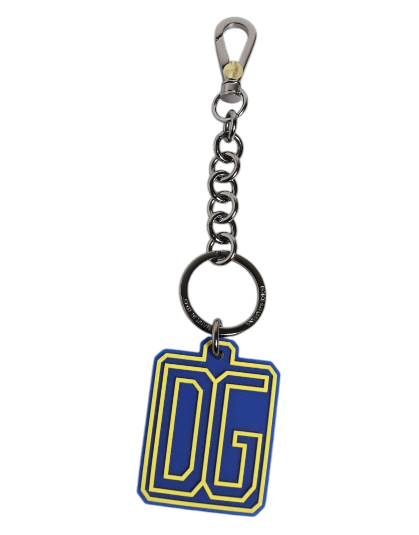 Porte-clés Dolce & Gabbana pour homme, logo DG en caoutchouc bleu et jaune, argenté