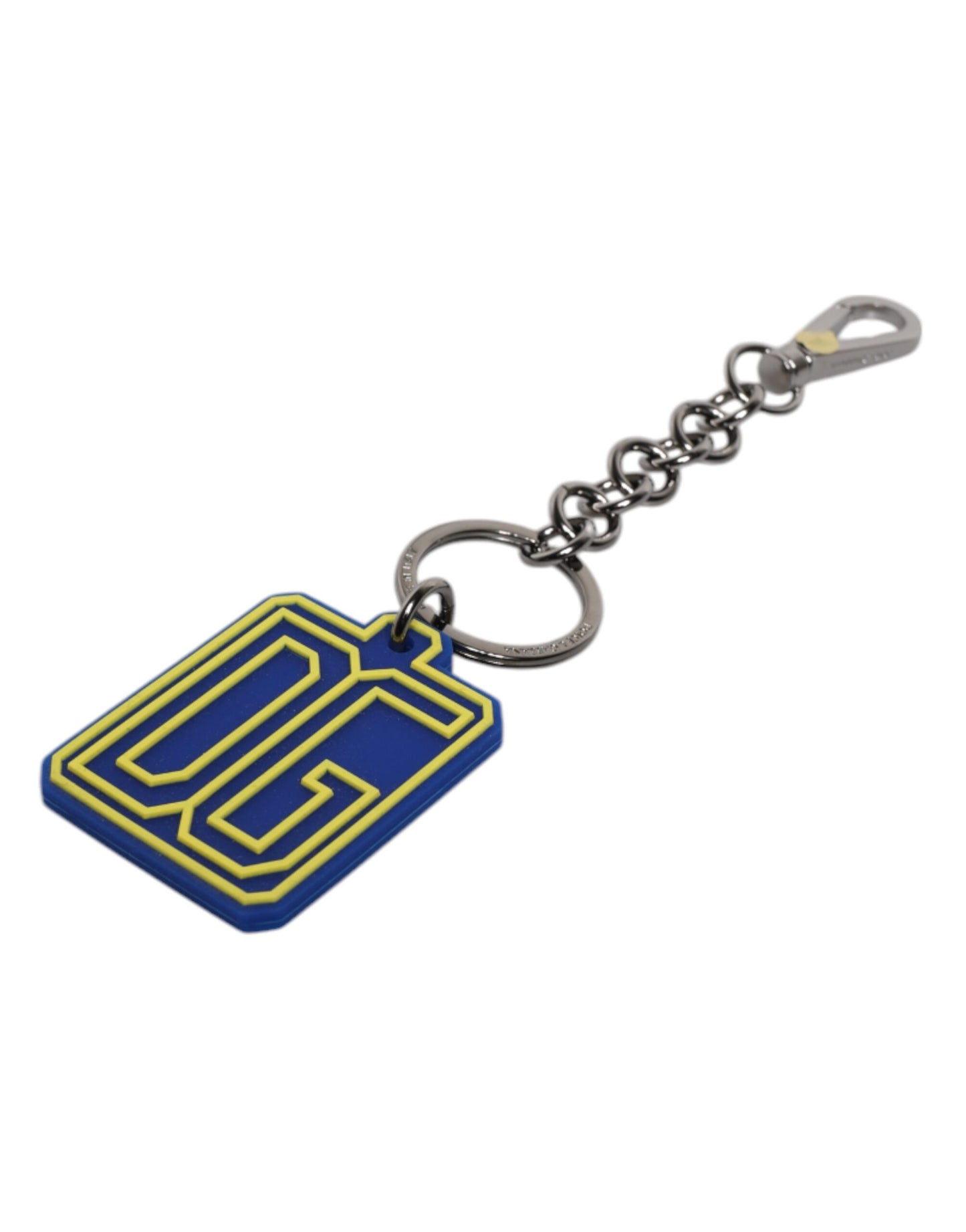 Porte-clés Dolce & Gabbana pour homme, logo DG en caoutchouc bleu et jaune, argenté
