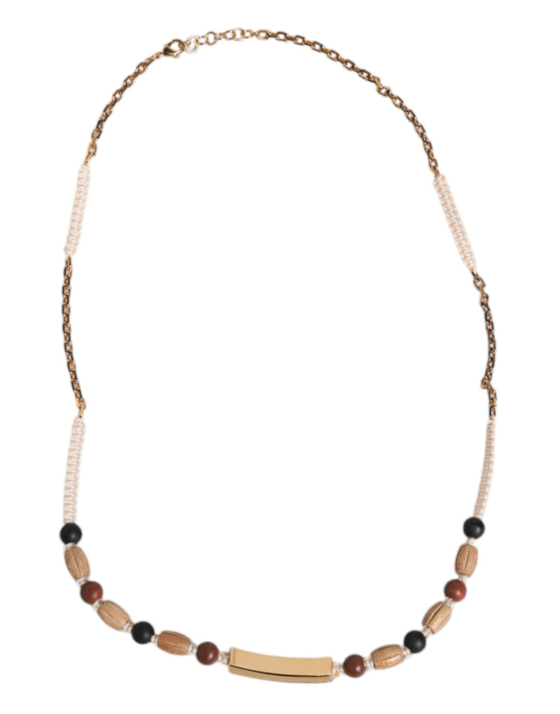 Collier pendentif logo en perles de bois et or noir Dolce & Gabbana