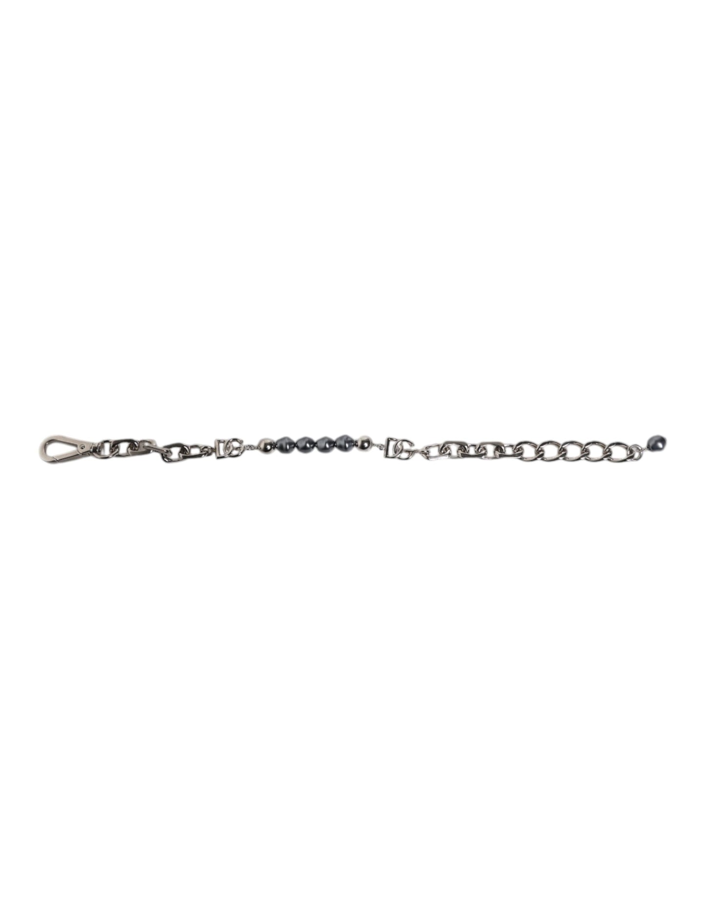 Dolce &amp; Gabbana Zilveren Ketting Karabijnsluiting Logo Grijze Parels Armband