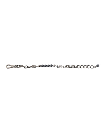 Dolce &amp; Gabbana Zilveren Ketting Karabijnsluiting Logo Grijze Parels Armband