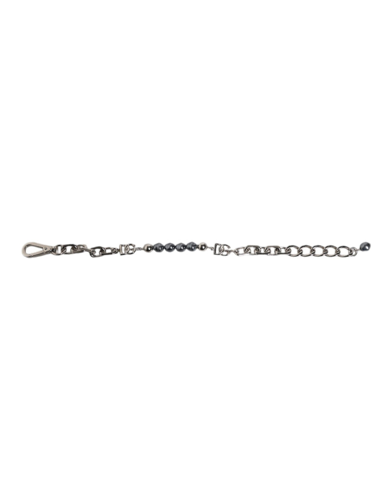 Bracelet Dolce & Gabbana en chaîne argentée avec fermoir mousqueton et perles grises