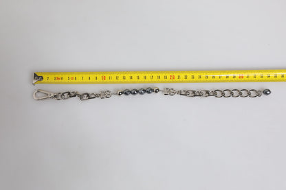 Dolce &amp; Gabbana Zilveren Ketting Karabijnsluiting Logo Grijze Parels Armband