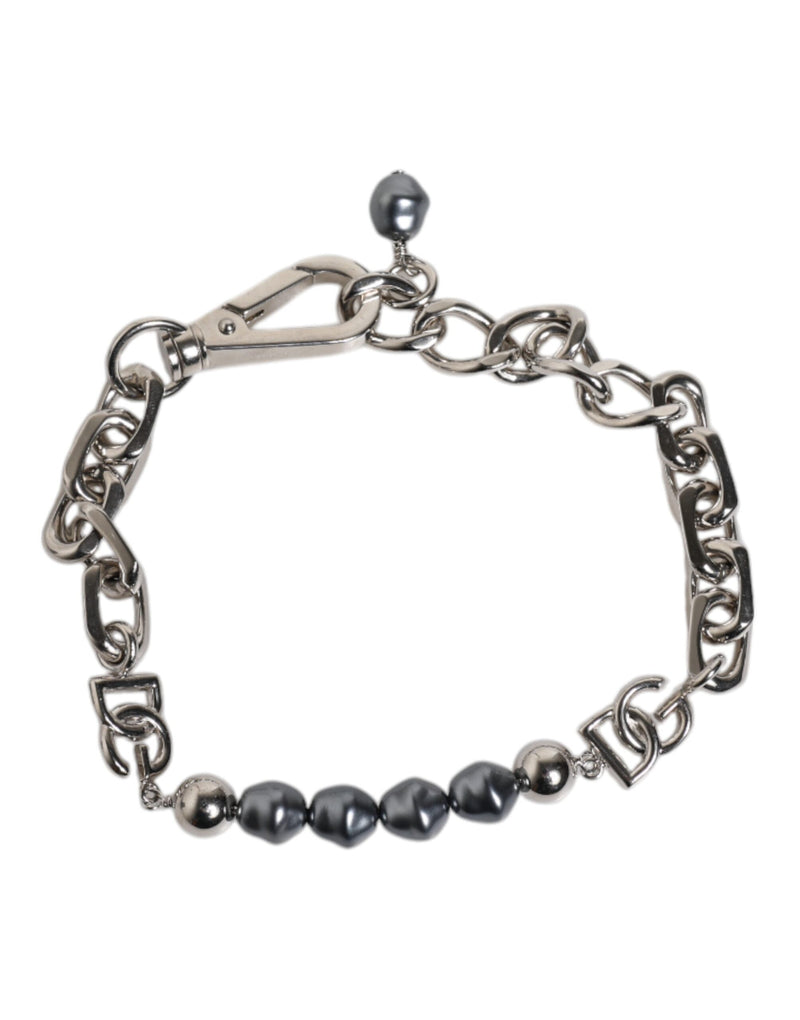 Bracelet Dolce & Gabbana en chaîne argentée avec fermoir mousqueton et perles grises