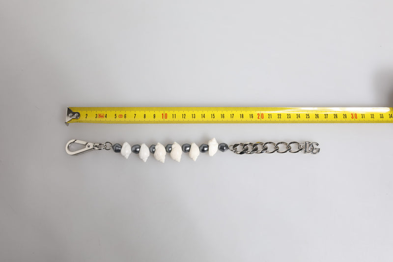 Bracelet Dolce & Gabbana avec pendentif en laiton argenté et perles coquillage et logo DG