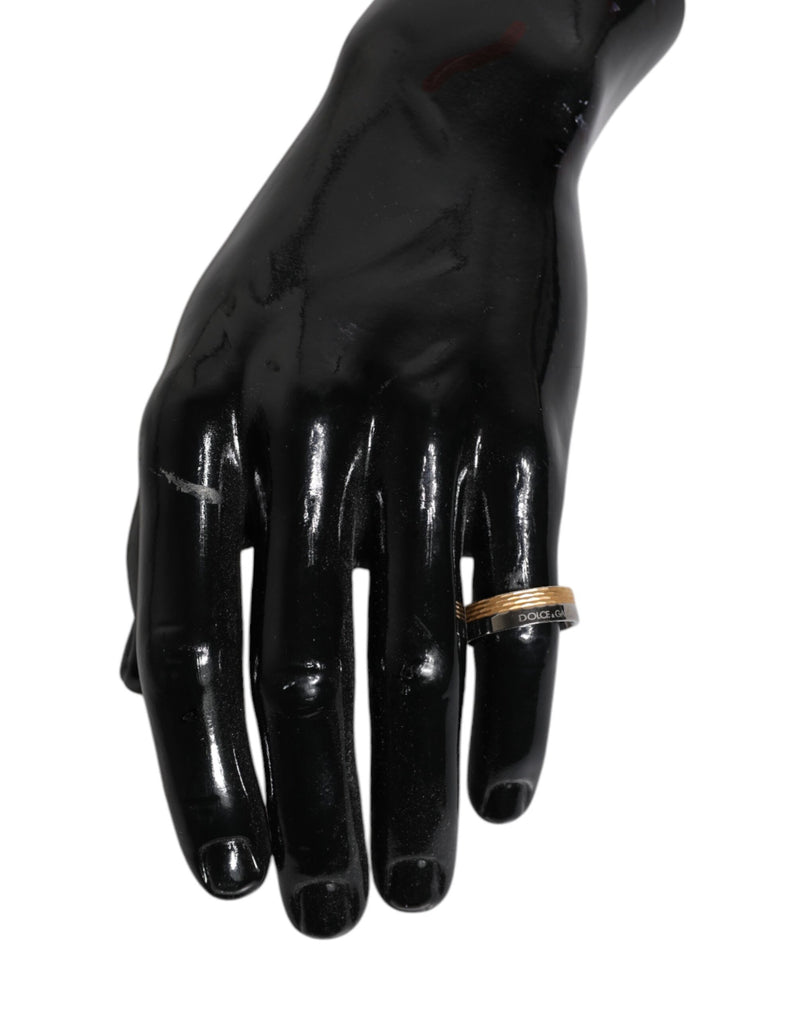 Dolce &amp; Gabbana Goud Zilverkleurige Echt Messing DG Logo Ring