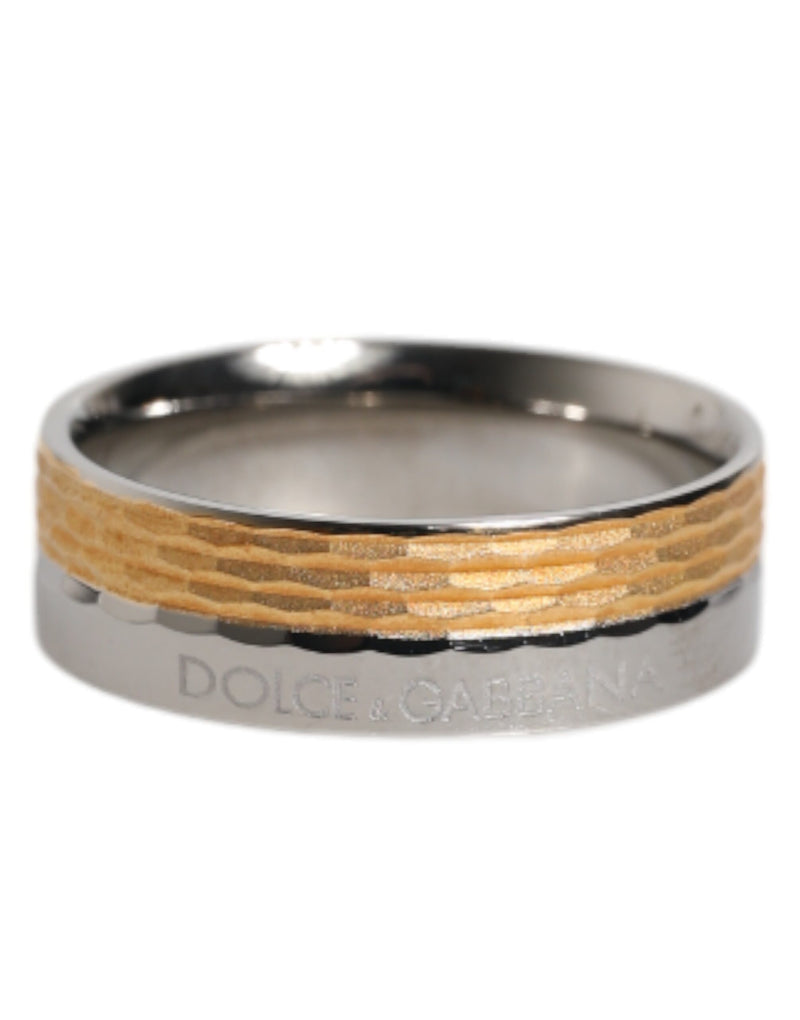 Dolce &amp; Gabbana Goud Zilverkleurige Echt Messing DG Logo Ring