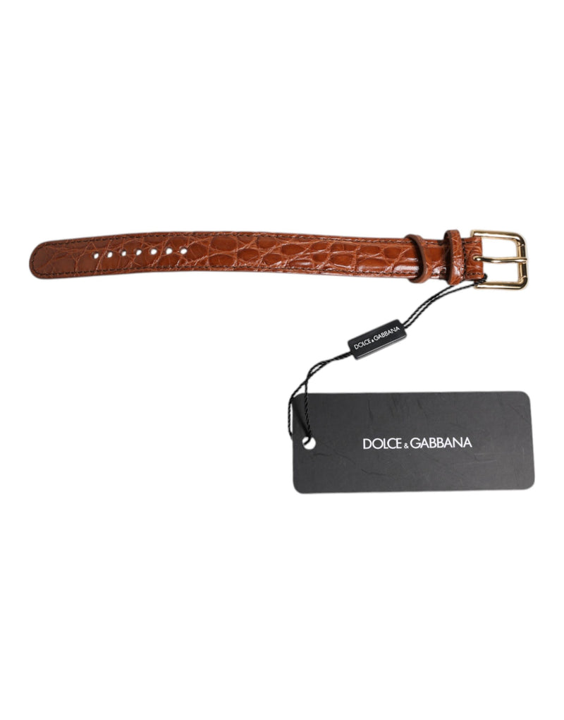 Dolce & Gabbana Armband en Cuir Texturé Marron avec Boucle Dorée