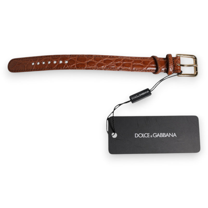 Dolce & Gabbana Armband en Cuir Texturé Marron avec Boucle Dorée