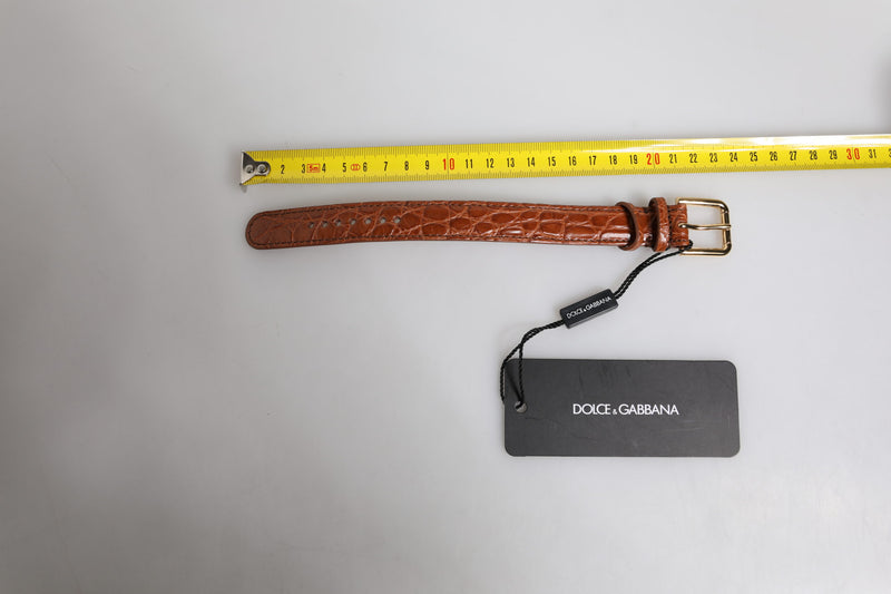 Dolce & Gabbana Armband en Cuir Texturé Marron avec Boucle Dorée