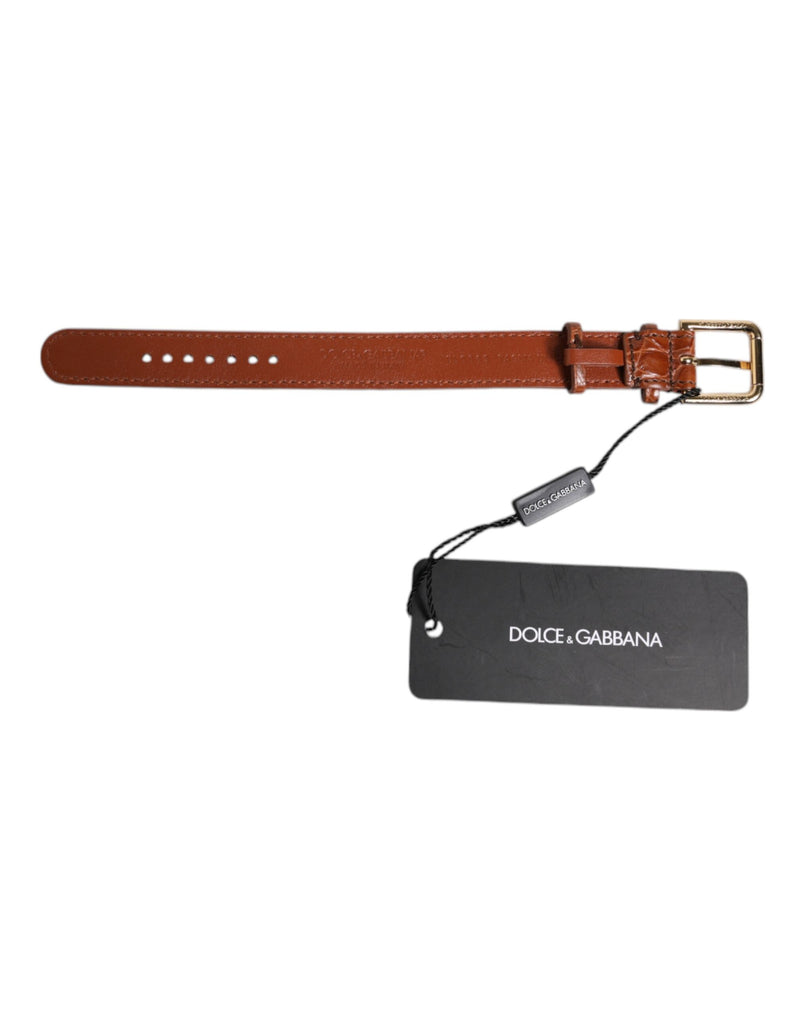 Dolce & Gabbana Armband en Cuir Texturé Marron avec Boucle Dorée