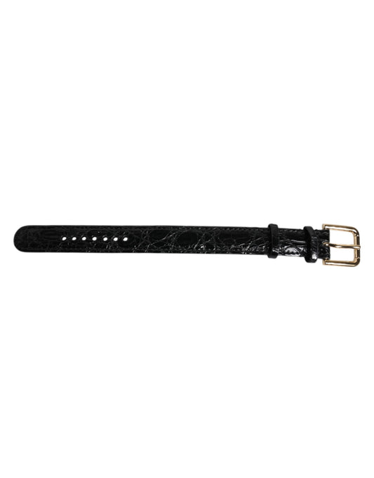Dolce & Gabbana Bracelet en Cuir Noir avec Boucle Métallique Dorée