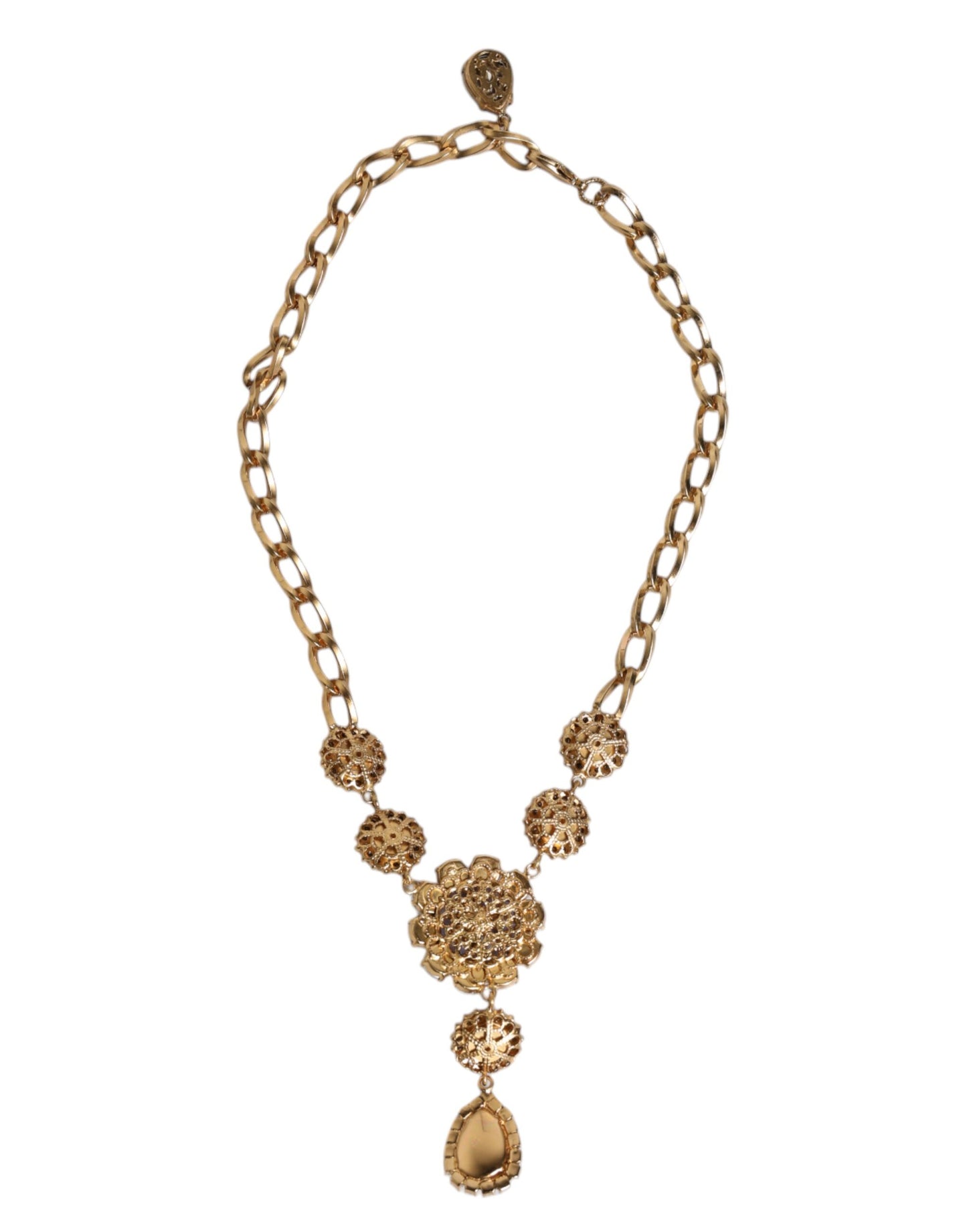 Dolce &amp; Gabbana gouden messing bloemenkristallen parel versierde ketting