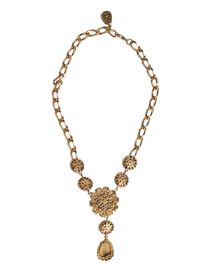 Dolce &amp; Gabbana gouden messing bloemenkristallen parel versierde ketting