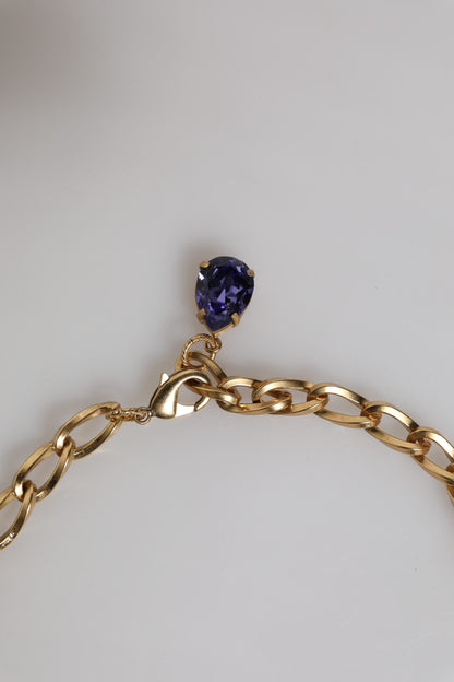 Dolce &amp; Gabbana gouden messing bloemenkristallen parel versierde ketting