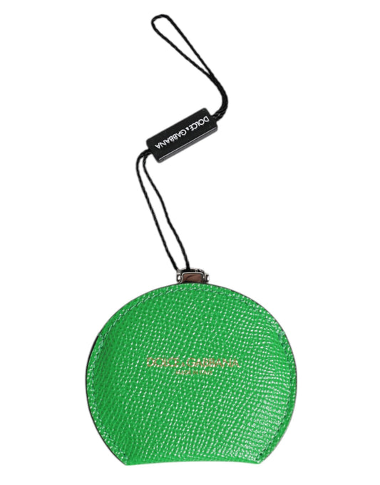 Porte-miroir à main rond en cuir de veau vert Dolce & Gabbana avec logo
