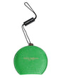 Porte-miroir à main rond en cuir de veau vert Dolce & Gabbana avec logo