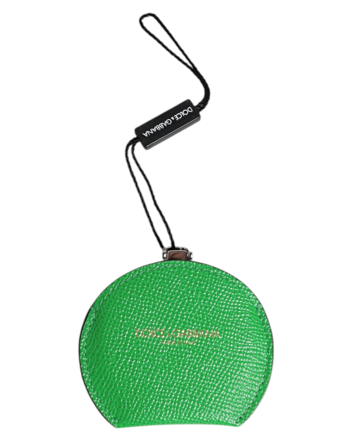 Porte-miroir à main rond en cuir de veau vert Dolce & Gabbana avec logo