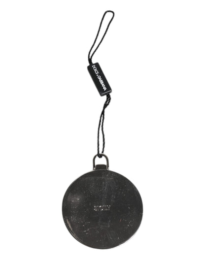 Porte-miroir à main rond en cuir de veau vert Dolce & Gabbana avec logo