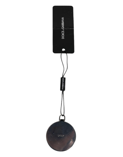 Porte-miroir à main rond en cuir de veau rose Dolce & Gabbana avec logo