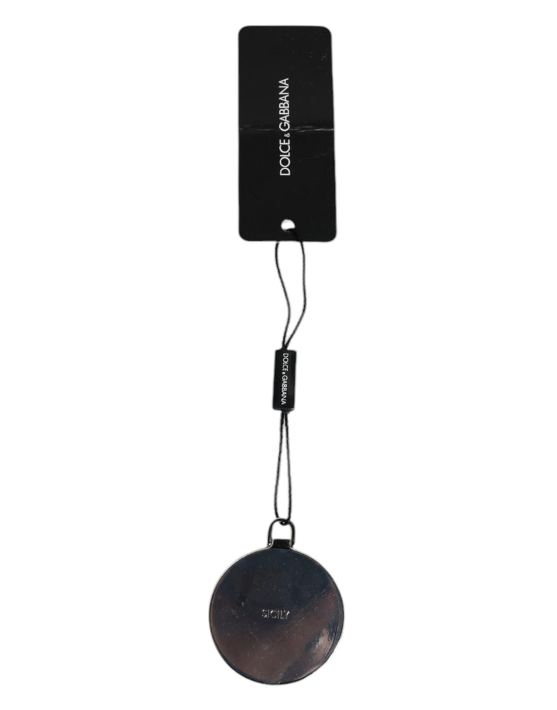 Dolce & Gabbana Pink Calfskin Leather Round Logo Hand Mirror Holder