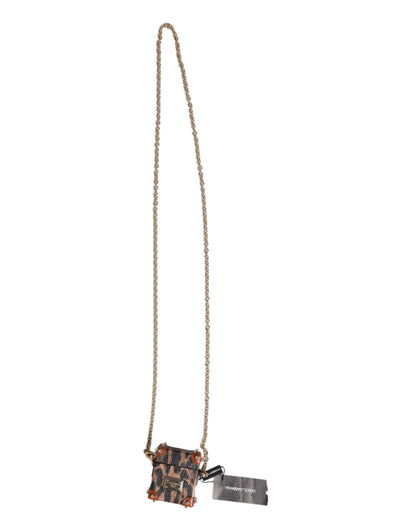 Dolce & Gabbana Bruin Luipaard Metalen Logo Plaque Gouden Ketting Airpods Case
