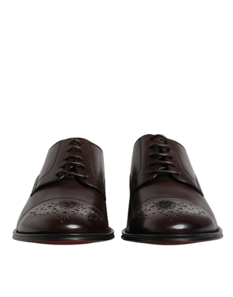 Dolce & Gabbana Maroon Calfskin Leather Derby Dress Shoes