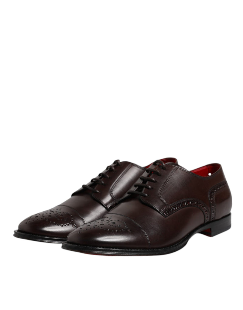 Dolce & Gabbana Maroon Calfskin Leather Derby Dress Shoes